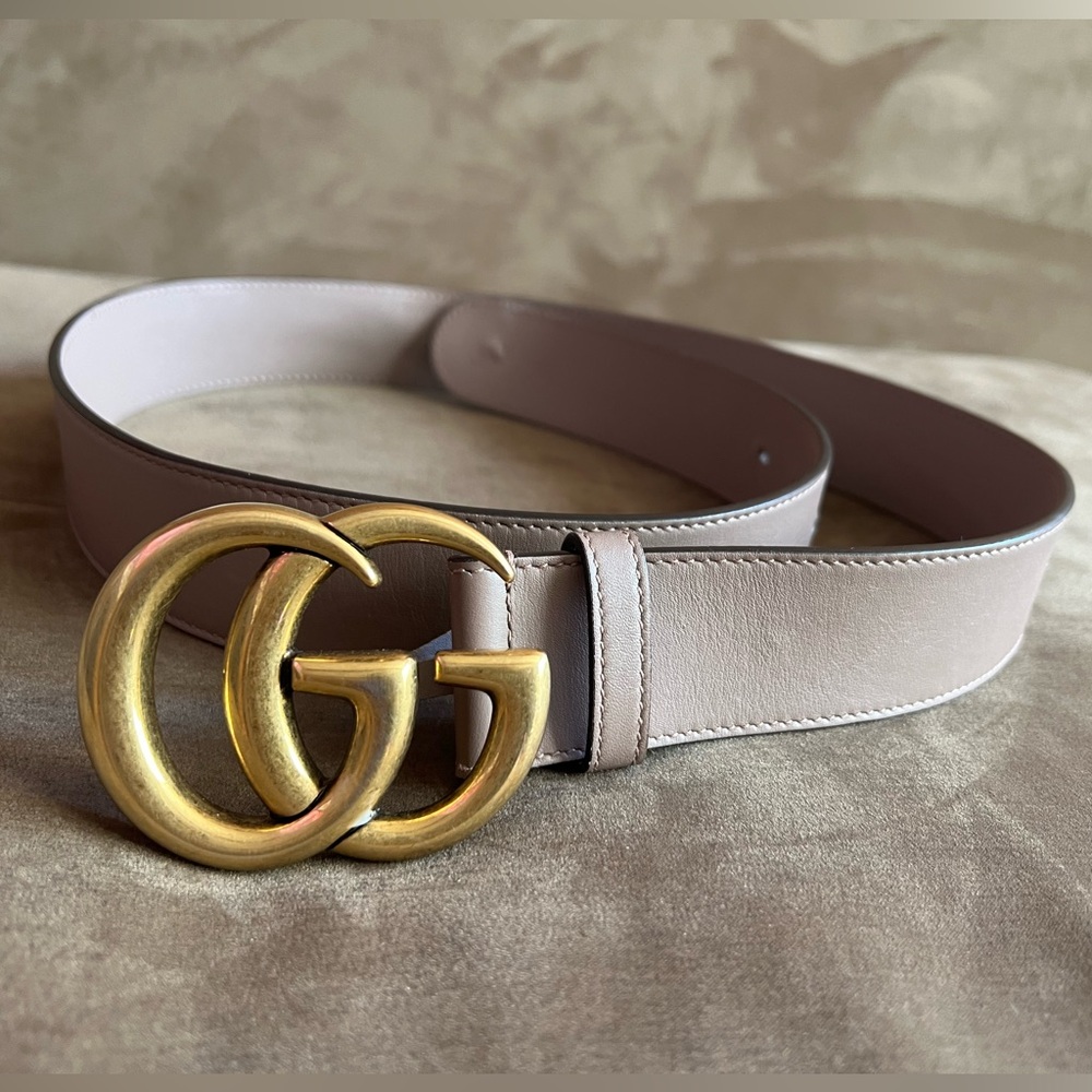 Authentic Gucci GG Double G Logo Leather Belt Camel w/ Double G Buckle - Picture 3 of 9